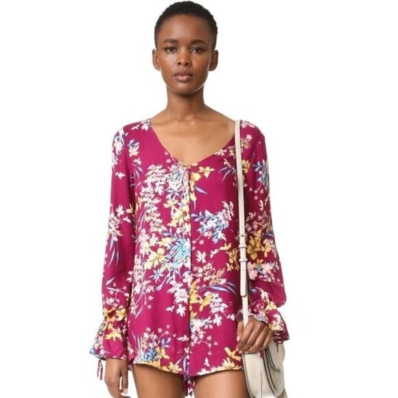 NEW Somedays Lovin' Supreme Burgundy Floral Playsuit Long Sleeve Romper S $108 - Picture 1 of 7